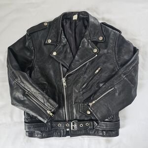 Kids Black Real Vintage Leather Biker Jacket XL Distressed
